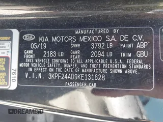 2019 Kia Forte LXS z VIN 3KPF24AD9KE131628, wystawiony jako IAAI lot #42657093 z przebiegiem 163 737 mil mil oraz . Historia ofert i sprzedaży dostępna na DreamBid. Obrazek 9.