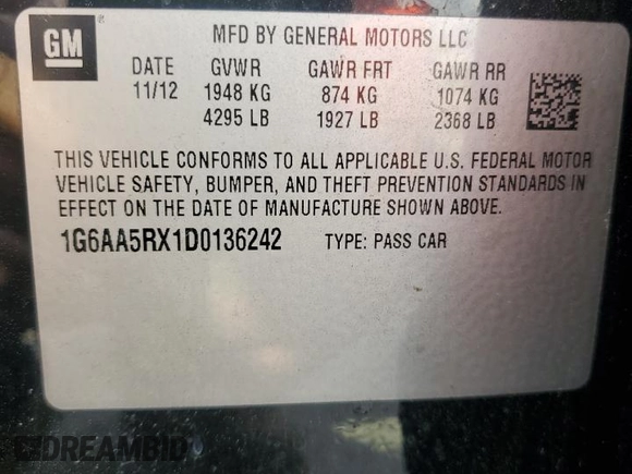 2013 Cadillac ATS с VIN 1G6AA5RX1D0136242, выставлен на аукционе Copart как лот 51574685 с пробегом 244 713 миль миль и Списание • Salvage title. История ставок и продаж доступна на DreamBid. Изображение 14.