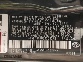 2013 Toyota Camry L with VIN 4T4BF1FK0DR333272, listed as a IAAI auction lot 41378158 with 126,151 mi miles. Bid and sale history available at carsss.com. Image 9.
