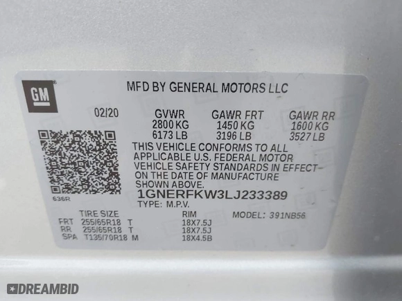 2020 Chevrolet Traverse LS with VIN 1GNERFKW3LJ233389, listed as a IAAI auction lot 41516881 with 72,317 mi miles. Bid and sale history available at carsss.com. Image 9.