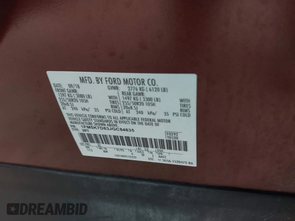 2018 Ford Explorer XLT с VIN 1FM5K7D83JGC84835, выставлен на аукционе IAAI как лот 41954893 с пробегом 47 821 миль миль и . История ставок и продаж доступна на DreamBid. Изображение 9.