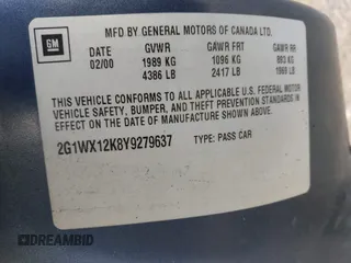2000 Chevrolet Monte Carlo SS z VIN 2G1WX12K8Y9279637, wystawiony jako IAAI lot #42263044 z przebiegiem Nie podano mil oraz . Historia ofert i sprzedaży dostępna na DreamBid. Obrazek 9.