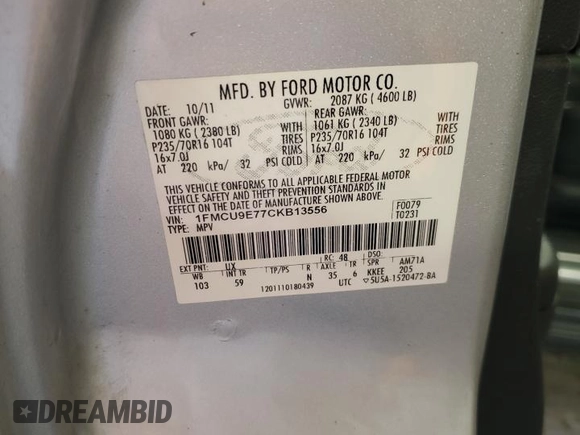 2012 Ford Escape Limited with VIN 1FMCU9E77CKB13556, listed as a Copart auction lot 53839505 with 213,782 mi miles and Salvage Title. Bid and sale history available at carsss.com. Image 13.