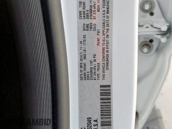 2025 Ram 1500 Lone Star with VIN 1C6SRFFP7SN652049, listed as a Copart auction lot 59545025 with 8,581 mi miles and Salvage title. Bid and sale history available at DreamBid. Image 12.