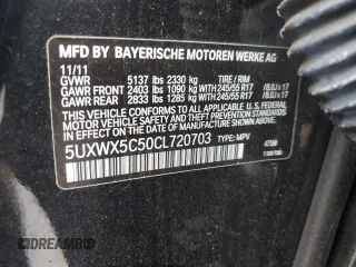 2012 BMW X3 28i with VIN 5UXWX5C50CL720703, listed as a Copart auction lot 46665185 with 143,541 mi miles and Salvage Title. Bid and sale history available at DreamBid. Image 13.