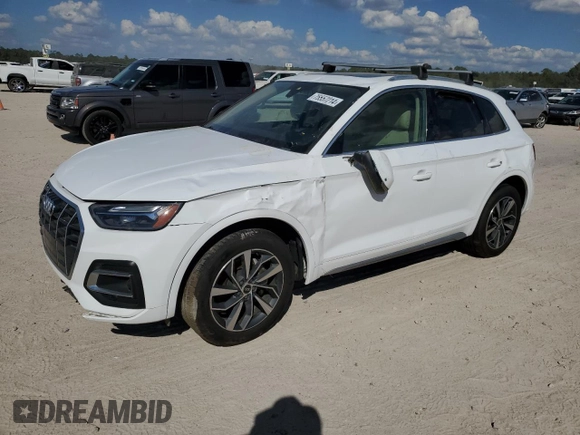 2021 Audi Q5 Premium Plus z VIN WA1BAAFY1M2041783, wystawiony jako Copart lot #48196285 z przebiegiem Nie podano mil oraz Szkoda całkowita • Salvage title. Historia ofert i sprzedaży dostępna na DreamBid. Obrazek 1.