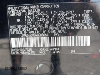 2009 Toyota RAV4 with VIN JTMZF33V89D008061, listed as a IAAI auction lot 42195948 with 249,798 mi miles. Bid and sale history available at carsss.com. Image 9.