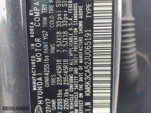 2018 Hyundai Kona Limited with VIN KM8K3CA52JU065191, listed as a Copart auction lot 43028675 with 38,138 mi miles and Salvage Title. Bid and sale history available at carsss.com. Image 13.