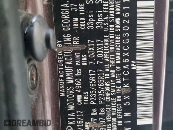2012 Kia Sorento LX with VIN 5XYKTCA6XCG302611, listed as a Copart auction lot 52367985 with 180,671 mi miles and Clean Title. Bid and sale history available at DreamBid. Image 13.