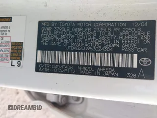 2005 Toyota Prius with VIN JTDKB20U953024384, listed as a IAAI auction lot 42014237 with Not Provided miles and . Bid and sale history available at DreamBid. Image 9.