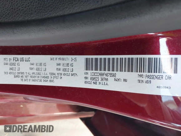 2015 Chrysler 200 Limited with VIN 1C3CCCAB0FN679502, listed as a IAAI auction lot 42503037 with 141,381 mi miles and . Bid and sale history available at DreamBid. Image 9.