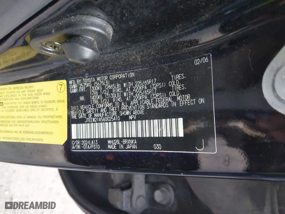 2006 Toyota Highlander Hybrid with VIN JTEEW21A560025410, listed as a IAAI auction lot 41766852 with 173,239 mi miles. Bid and sale history available at carsss.com. Image 9.