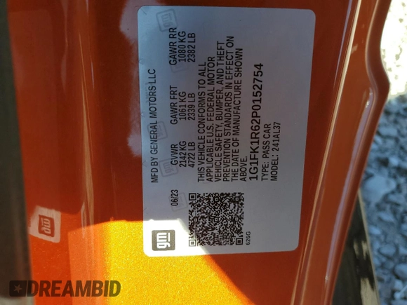 2023 Chevrolet Camaro ZL1 z VIN 1G1FK1R62P0152754, wystawiony jako Copart lot #47596115 z przebiegiem 698 mil mil oraz Szkody całkowita. Historia ofert i sprzedaży dostępna na DreamBid. Obrazek 12.