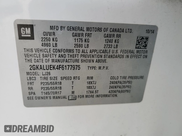 2015 GMC Terrain Denali with VIN 2GKALUEK4F6177975, listed as a Copart auction lot 47483555 with 77,576 mi miles and Salvage Title. Bid and sale history available at carsss.com. Image 12.