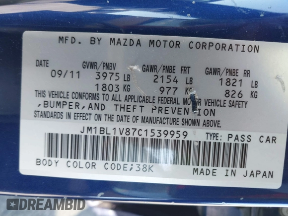 2012 Mazda 3 i Touring с VIN JM1BL1V87C1539959, выставлен на аукционе IAAI как лот 42630663 с пробегом 136 740 миль миль и . История ставок и продаж доступна на DreamBid. Изображение 9.
