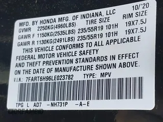 2020 Honda CR-V Touring with VIN 7FART6H96LE023782, listed as a IAAI auction lot 42053948 with 56,814 mi miles and . Bid and sale history available at DreamBid. Image 9.