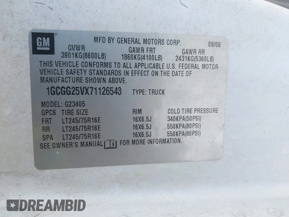 2007 Chevrolet Express Cargo Van with VIN 1GCGG25VX71126543, listed as a IAAI auction lot 41642079 with 97,859 mi miles. Bid and sale history available at carsss.com. Image 9.