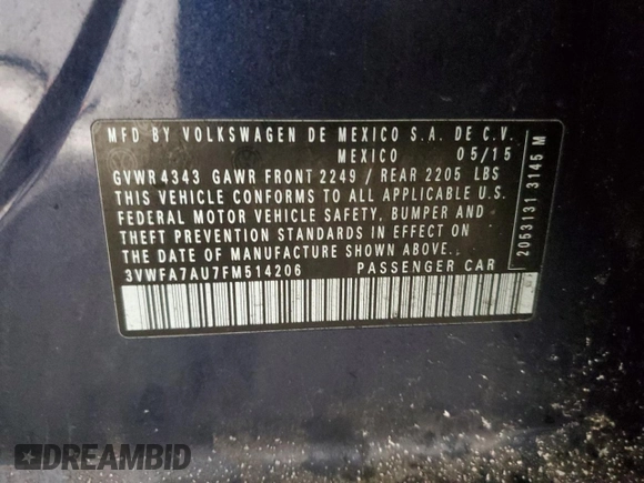 2015 Volkswagen Golf SportWagen TDI S with VIN 3VWFA7AU7FM514206, listed as a Copart auction lot 41971425 with 64,282 mi miles and Salvage Title. Bid and sale history available at carsss.com. Image 13.