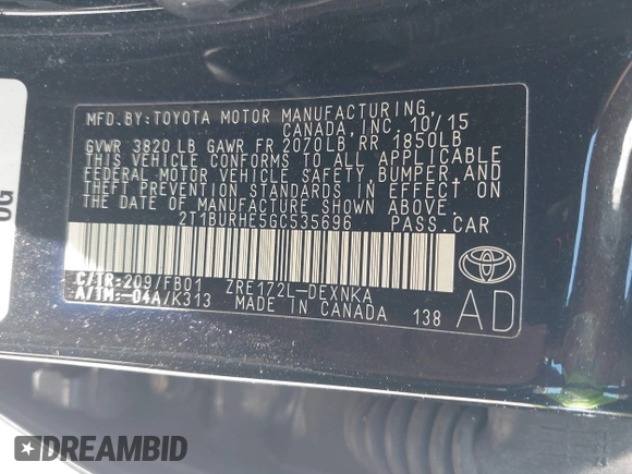 2016 Toyota Corolla L с VIN 2T1BURHE5GC535696, выставлен на аукционе IAAI как лот 42605532 с пробегом 128 165 миль миль и . История ставок и продаж доступна на DreamBid. Изображение 9.