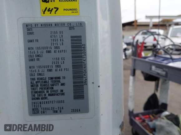 2015 Nissan NV200 SV with VIN 3N6CM0KNXFK710080, listed as a IAAI auction lot 41831172 with 144,397 mi miles. Bid and sale history available at carsss.com. Image 9.