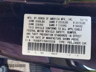 2016 Acura TLX V6 with VIN 19UUB2F37GA000558, listed as a IAAI auction lot 41697699 with 68,704 mi miles. Bid and sale history available at carsss.com. Image 9.