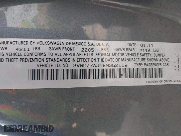 2011 Volkswagen Jetta SE с VIN 3VWDZ7AJ1BM352119, выставлен на аукционе IAAI как лот 42438454 с пробегом 120 328 миль миль и . История ставок и продаж доступна на DreamBid. Изображение 9.