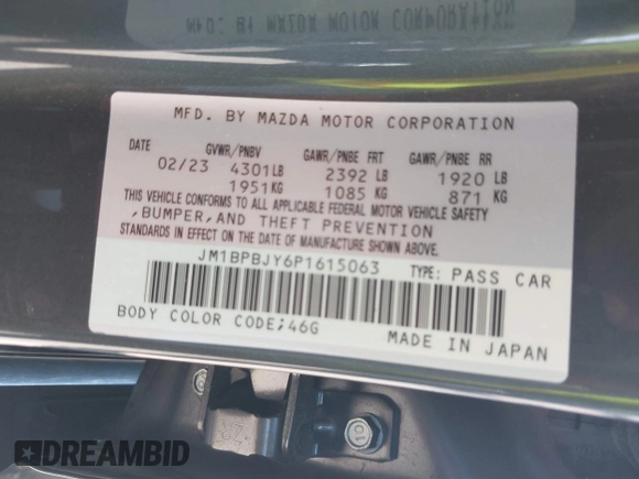 2023 Mazda 3 2.5 Turbo with VIN JM1BPBJY6P1615063, listed as a IAAI auction lot 41442127 with 15,484 mi miles and . Bid and sale history available at DreamBid. Image 9.