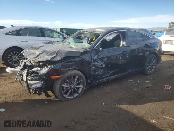 2020 Honda Civic Sedan EX with VIN 19XFC1F39LE011390, listed as a Copart auction lot 43744235 with 34,460 mi miles and Salvage Title. Bid and sale history available at carsss.com. Image 1.