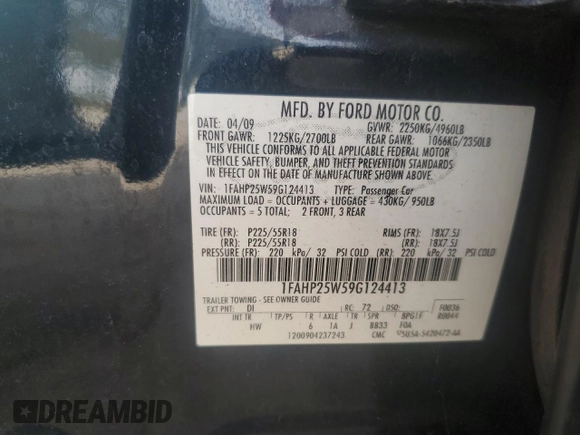 2009 Ford Taurus Limited with VIN 1FAHP25W59G124413, listed as a Copart auction lot 77771044 with 228,831 mi miles and Salvage Title. Bid and sale history available at carsss.com. Image 13.