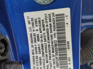 2017 Honda Civic EX z VIN 19XFC2F7XHE070612, wystawiony jako Copart lot #60177335 z przebiegiem 85 443 mil mil oraz Szkoda całkowita • Salvage title. Historia ofert i sprzedaży dostępna na DreamBid. Obrazek 12.