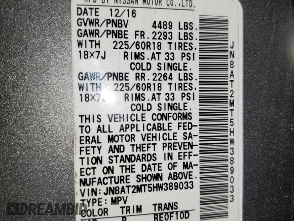 2017 Nissan Rogue SL with VIN JN8AT2MT5HW389033, listed as a Copart auction lot 81167144 with 99,510 mi miles and Clean Title. Bid and sale history available at DreamBid. Image 13.