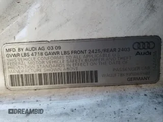 2009 Audi A4 2.0T Prem with VIN WAUJF78K99N069980, listed as a Copart auction lot 83775314 with 158,599 mi miles and Salvage Title. Bid and sale history available at carsss.com. Image 12.