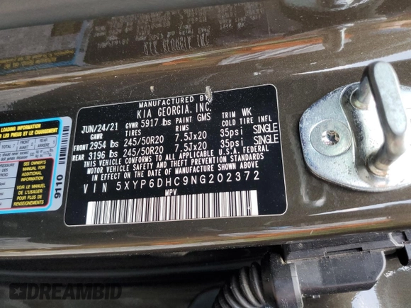 2022 Kia Telluride S z VIN 5XYP6DHC9NG202372, wystawiony jako Copart lot #59772235 z przebiegiem 41 052 mil mil oraz Szkoda całkowita • Salvage title. Historia ofert i sprzedaży dostępna na DreamBid. Obrazek 13.