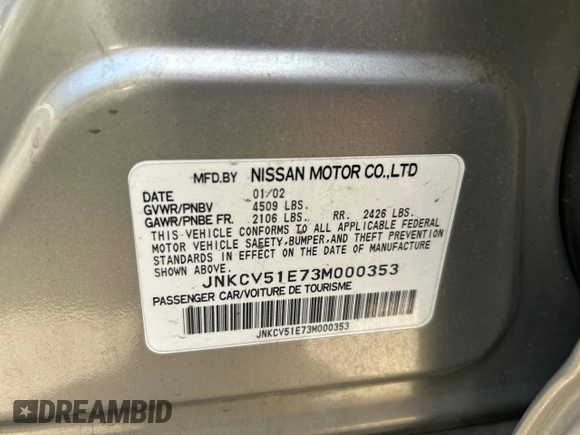 2003 Infiniti G35 w/Leather with VIN JNKCV51E73M000353, listed as a Copart auction lot 73202104 with 240,207 mi miles and Clean Title. Bid and sale history available at DreamBid. Image 10.