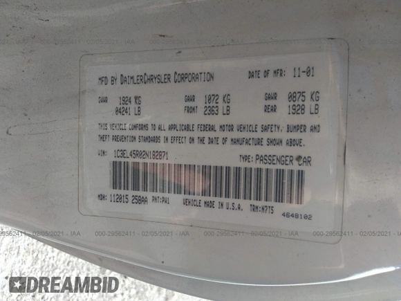 2002 Chrysler Sebring с VIN 1C3EL45R02N182871, выставлен на аукционе IAAI как лот 41238268 с пробегом Не указан миль и . История ставок и продаж доступна на DreamBid. Изображение 9.