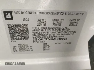 2021 GMC Terrain SLE with VIN 3GKALTEV3ML319035, listed as a IAAI auction lot 42052184 with 95,400 mi miles and . Bid and sale history available at DreamBid. Image 9.