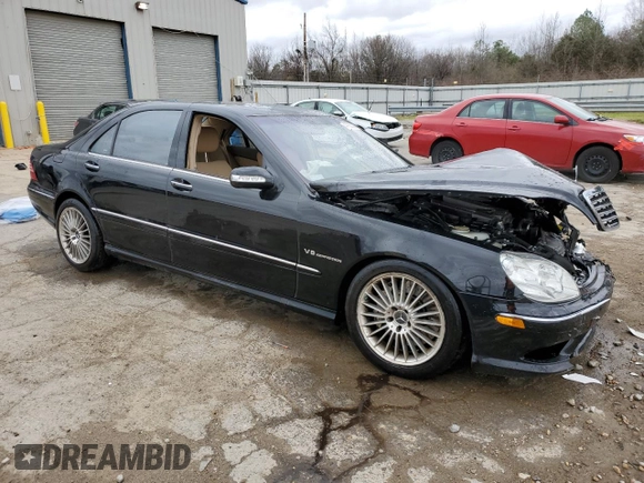 2004 Mercedes-Benz S 55 AMG with VIN WDBNG74J04A407814, listed as a Copart auction lot 47820895 with 57,096 mi miles and Salvage Title. Bid and sale history available at DreamBid. Image 4.
