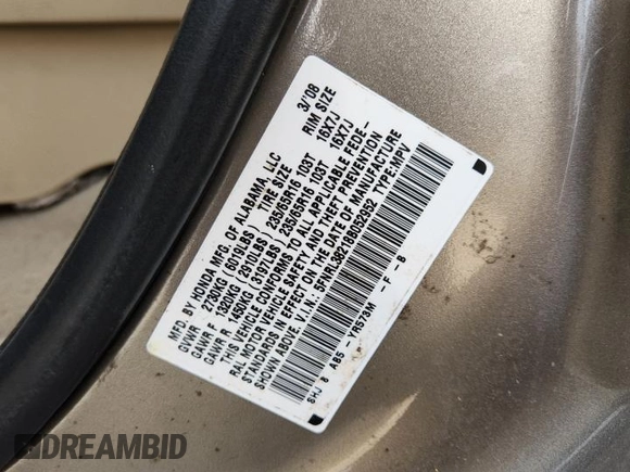 2008 Honda Odyssey LX z VIN 5FNRL38218B052952, wystawiony jako Copart lot #60907585 z przebiegiem 82 876 mil mil oraz Szkoda całkowita • Salvage title. Historia ofert i sprzedaży dostępna na DreamBid. Obrazek 13.