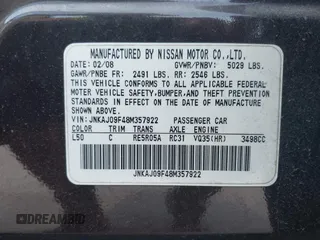 2008 Infiniti EX Journey with VIN JNKAJ09F48M357922, listed as a IAAI auction lot 42604163 with 148,161 mi miles and . Bid and sale history available at DreamBid. Image 9.