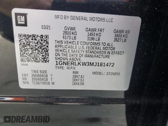 2021 Chevrolet Traverse LS with VIN 1GNERLKW3MJ181472, listed as a Copart auction lot 43199495 with Not Provided miles and Clean Title. Bid and sale history available at carsss.com. Image 14.