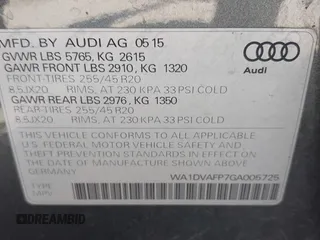 2016 Audi Q5 z VIN WA1DVAFP7GA005725, wystawiony jako IAAI lot #41620926 z przebiegiem 138 050 mil mil oraz . Historia ofert i sprzedaży dostępna na DreamBid. Obrazek 9.
