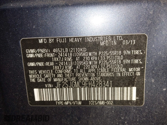2014 Subaru Forester XT Touring with VIN JF2SJGMC9EH428341, listed as a IAAI auction lot 41185804 with 111,000 mi miles and . Bid and sale history available at DreamBid. Image 9.