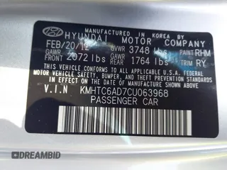 2012 Hyundai Veloster w/Black Int with VIN KMHTC6AD7CU063968, listed as a IAAI auction lot 41764263 with 83,634 mi miles and . Bid and sale history available at DreamBid. Image 9.