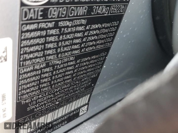 2020 Land Rover Range Rover HSE with VIN SALGS2RU4LA578989, listed as a Copart auction lot 47008065 with 68,397 mi miles and Salvage Title. Bid and sale history available at DreamBid. Image 13.