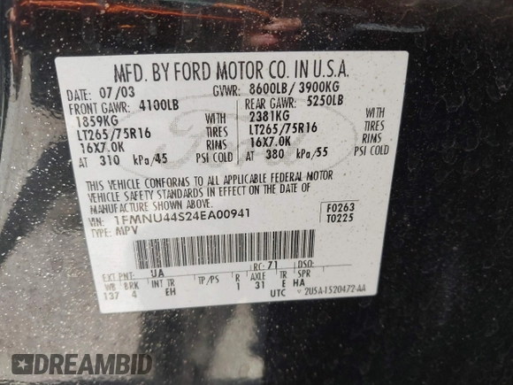 2004 Ford Excursion с VIN 1FMNU44S24EA00941, выставлен на аукционе IAAI как лот 42523737 с пробегом 162 528 миль миль и . История ставок и продаж доступна на DreamBid. Изображение 9.