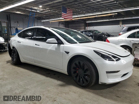 2023 Tesla Model 3 Performance with VIN 5YJ3E1EC1PF695933, listed as a Copart auction lot 47872315 with 19,379 mi miles and Salvage Title. Bid and sale history available at carsss.com. Image 4.