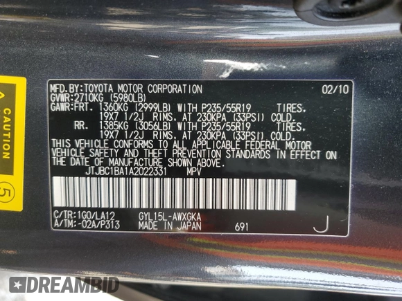 2010 Lexus RX 450h z VIN JTJBC1BA1A2022331, wystawiony jako Copart lot #53989405 z przebiegiem 90 228 mil mil oraz Szkoda całkowita • Salvage title. Historia ofert i sprzedaży dostępna na DreamBid. Obrazek 13.