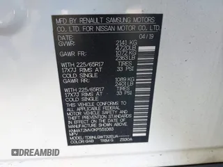 2019 Nissan Rogue SV with VIN KNMAT2MV0KP551083, listed as a IAAI auction lot 41364279 with 38,405 mi miles. Bid and sale history available at carsss.com. Image 9.
