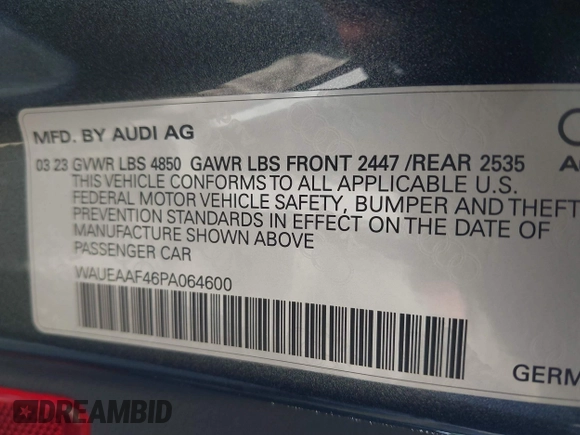 2023 Audi A4 S line Premium Plus z VIN WAUEAAF46PA064600, wystawiony jako IAAI lot #41847910 z przebiegiem 19 414 mil mil oraz . Historia ofert i sprzedaży dostępna na DreamBid. Obrazek 9.