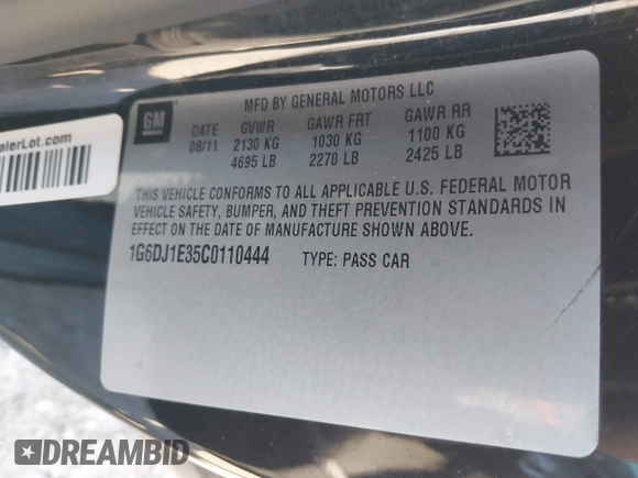 2012 Cadillac CTS Performance with VIN 1G6DJ1E35C0110444, listed as a IAAI auction lot 41412340 with 160,275 mi miles and . Bid and sale history available at DreamBid. Image 9.